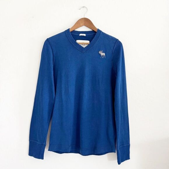 Y2K Abercrombie & Fitch Sweater Cotton Mens Blue Muscle Fit V Neck Size S - Picture 3 of 7
